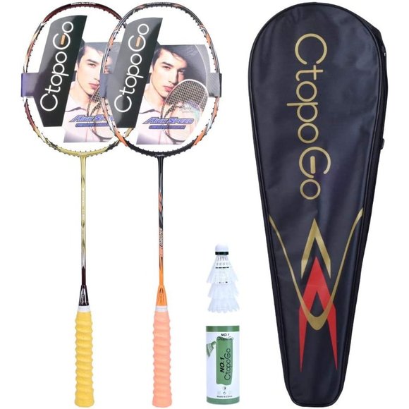 Carbon Fiber Badminton Rackets 2 Pack, Badminton Set Including Badminton Bag - Picture 1 of 8